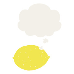 cartoon lemon and thought bubble in retro style