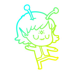 cold gradient line drawing cartoon alien girl