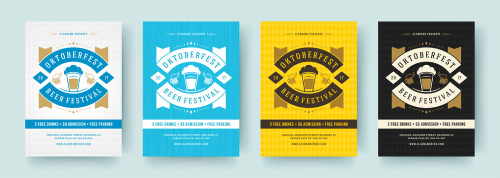 Oktoberfest flyers or posters retro typography vector templates design invitations beer fesival celebration.