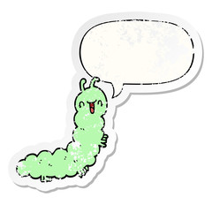 cartoon caterpillar and speech bubble distressed sticker
