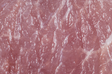 sliced coral-colored meat close-up macro shooting. Muscle fiber
