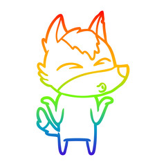 rainbow gradient line drawing cartoon wolf shrugging shoulders