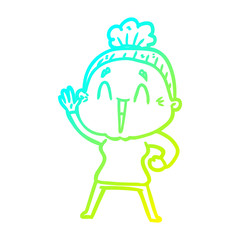 cold gradient line drawing cartoon happy old lady
