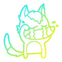 cold gradient line drawing cartoon crying wolf rubbing eyes