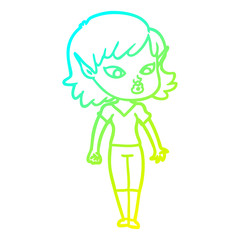 cold gradient line drawing pretty cartoon elf girl