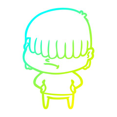 cold gradient line drawing cartoon boy with untidy hair