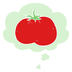 cartoon tomato and thought bubble in retro style
