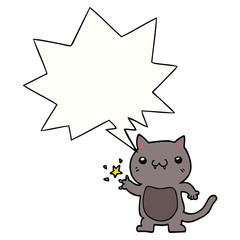 cartoon cat scratching and speech bubble