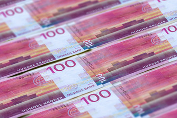 Norwegian currency. Money of Norway closeup background.