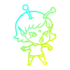 cold gradient line drawing pretty cartoon alien girl