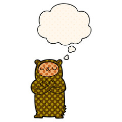 cartoon bear and thought bubble in comic book style