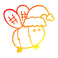 warm gradient line drawing cute cartoon bee wearing christmas hat