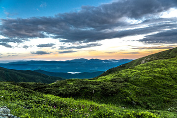 Sunset over Marmarosy in the Carpathians