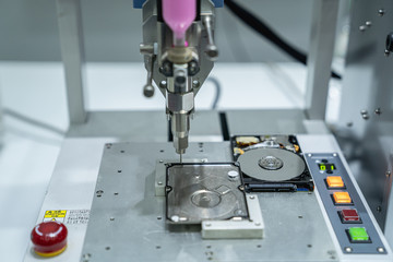 automation machine and detail close up in machine automatic with robotic automation technology for technology production factory