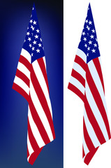 star-striped USA flag hanging down on a white and dark background