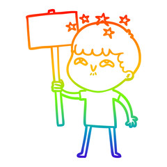 rainbow gradient line drawing cartoon amazed boy