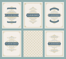 Vintage ornament greeting cards set vector templates.