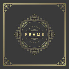 Vintage flourishes ornament swirls lines frame template vector illustration.