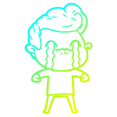 cold gradient line drawing cartoon man crying