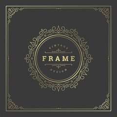 Vintage flourishes ornament swirls lines frame template vector illustration.