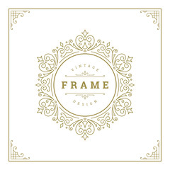 Vintage flourishes ornament swirls lines frame template vector illustration.