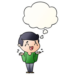 cartoon laughing confused man and thought bubble in smooth gradient style