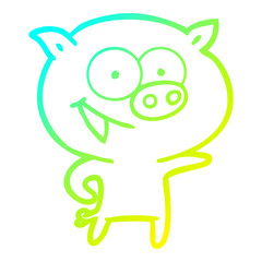 cold gradient line drawing cheerful pig cartoon