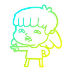 cold gradient line drawing cartoon worried woman