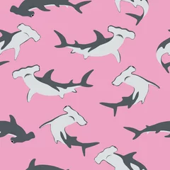 Aluminium Prints Sea animals Seamless hammerhead shark pattern. Vector marine background.