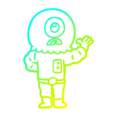 cold gradient line drawing cartoon cyclops alien spaceman