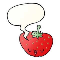 cartoon strawberry and speech bubble in smooth gradient style