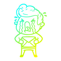 cold gradient line drawing cartoon crying man