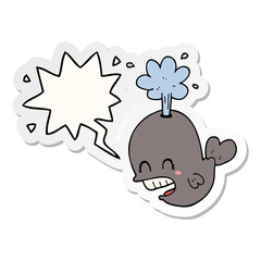 cartoon spouting whale and speech bubble sticker