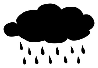 Cloud with rain drops silhouette. Weather forecast for rain icon. Vector water drops illustration.
