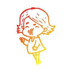 warm gradient line drawing cartoon girl pulling face