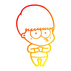 warm gradient line drawing nervous cartoon boy