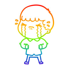 rainbow gradient line drawing cartoon man crying