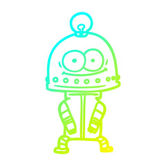cold gradient line drawing happy carton robot with light bulb