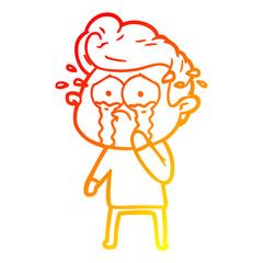 warm gradient line drawing cartoon crying man