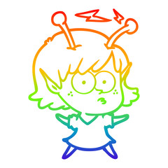 Fototapeta na wymiar rainbow gradient line drawing cartoon alien girl