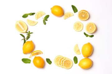 lemons on white background top view.