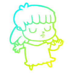 cold gradient line drawing cartoon indifferent woman