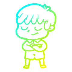 cold gradient line drawing cartoon happy boy
