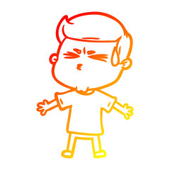 warm gradient line drawing cartoon man sweating