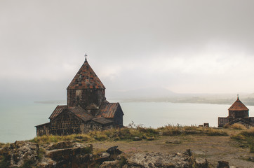 dramatic view to Sevanavanq monastery in Sevan Armenia