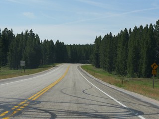 Scenic drive through the mountains of Bighorn National Forest in Wyoming.