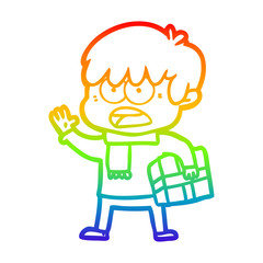 rainbow gradient line drawing worried cartoon boy