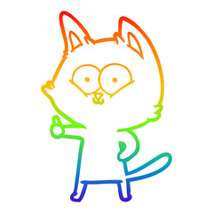 rainbow gradient line drawing cartoon cat giving thumbs up
