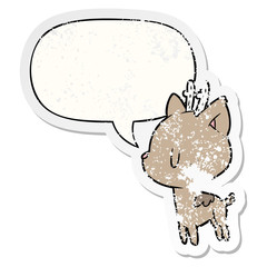 cute cartoon deer and speech bubble distressed sticker