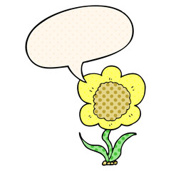 cartoon flower and speech bubble in comic book style